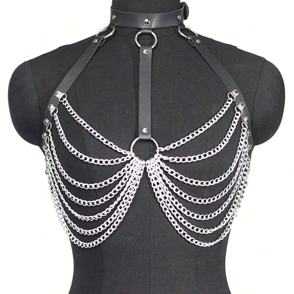 New Cross-Border European and American Sexy Concave Shape Chest Chain Sexy Collar Chain Leather Restraint Nightclub Clothing Accessories