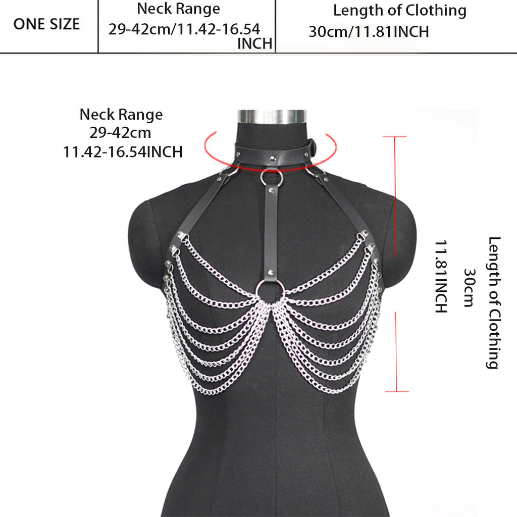New Cross-Border European and American Sexy Concave Shape Chest Chain Sexy Collar Chain Leather Restraint Nightclub Clothing Accessories