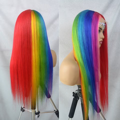 Rainbow Multi-colored Human Hair Wigs Unicorn Lace Front Wig