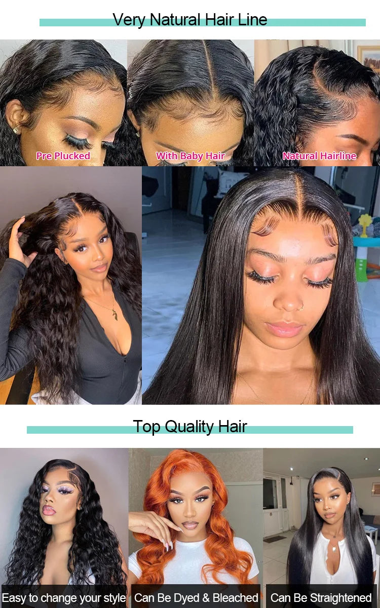 Highlight Pink Blue Yellow Red Lace Front Human Hair Wigs Deep Wave for Women 13x6 13x4 Transparent Lace Human Hair Wigs 100%