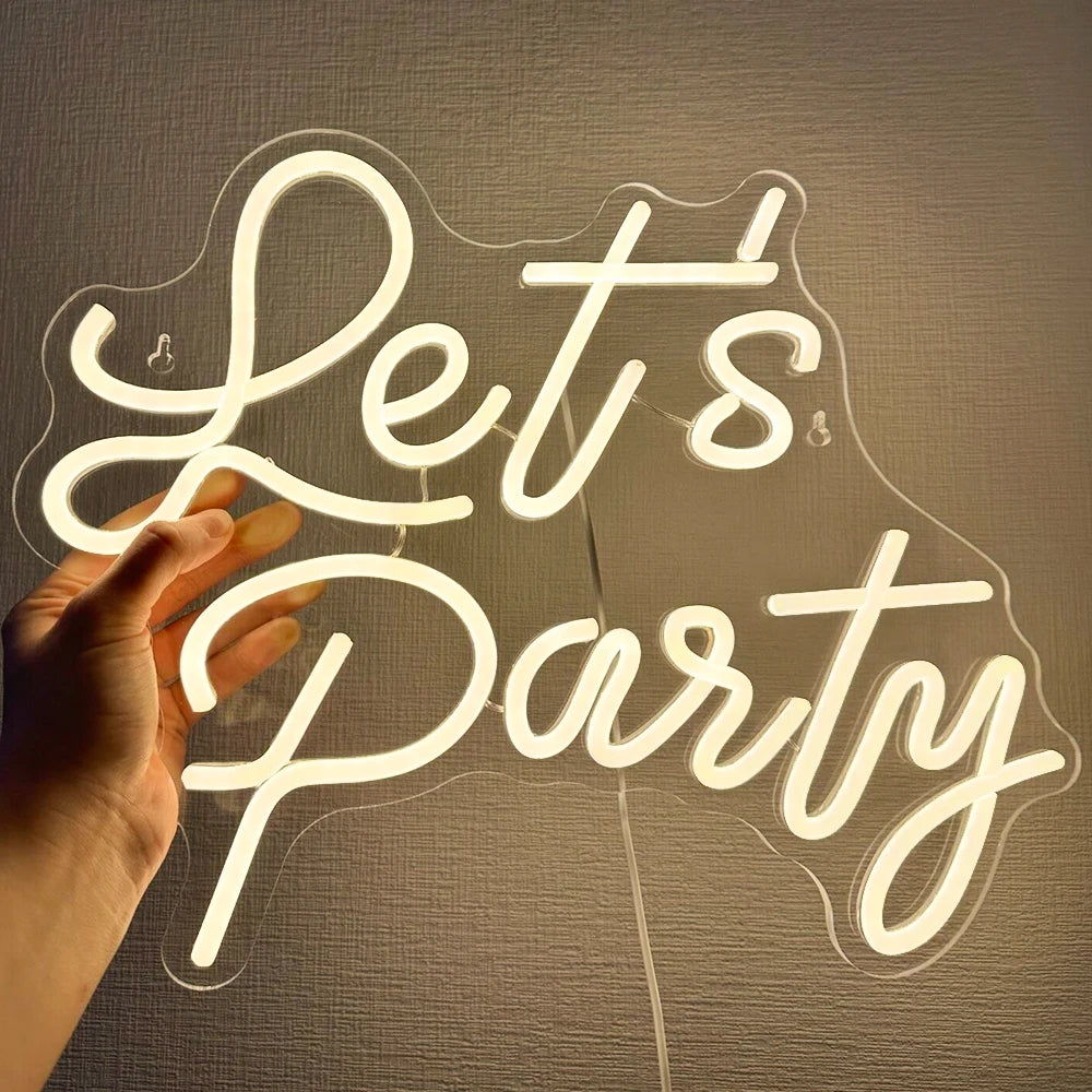 LED Let's Party Neon Sign Light for Party Bar Decor Neon Light Happy Birthday Wedding Transparent Acrylic Custom Neon Light Sign