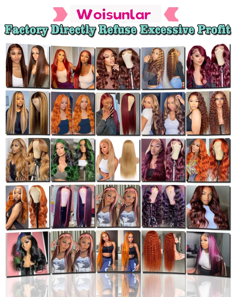 Highlight Pink Blue Yellow Red Lace Front Human Hair Wigs Deep Wave for Women 13x6 13x4 Transparent Lace Human Hair Wigs 100%