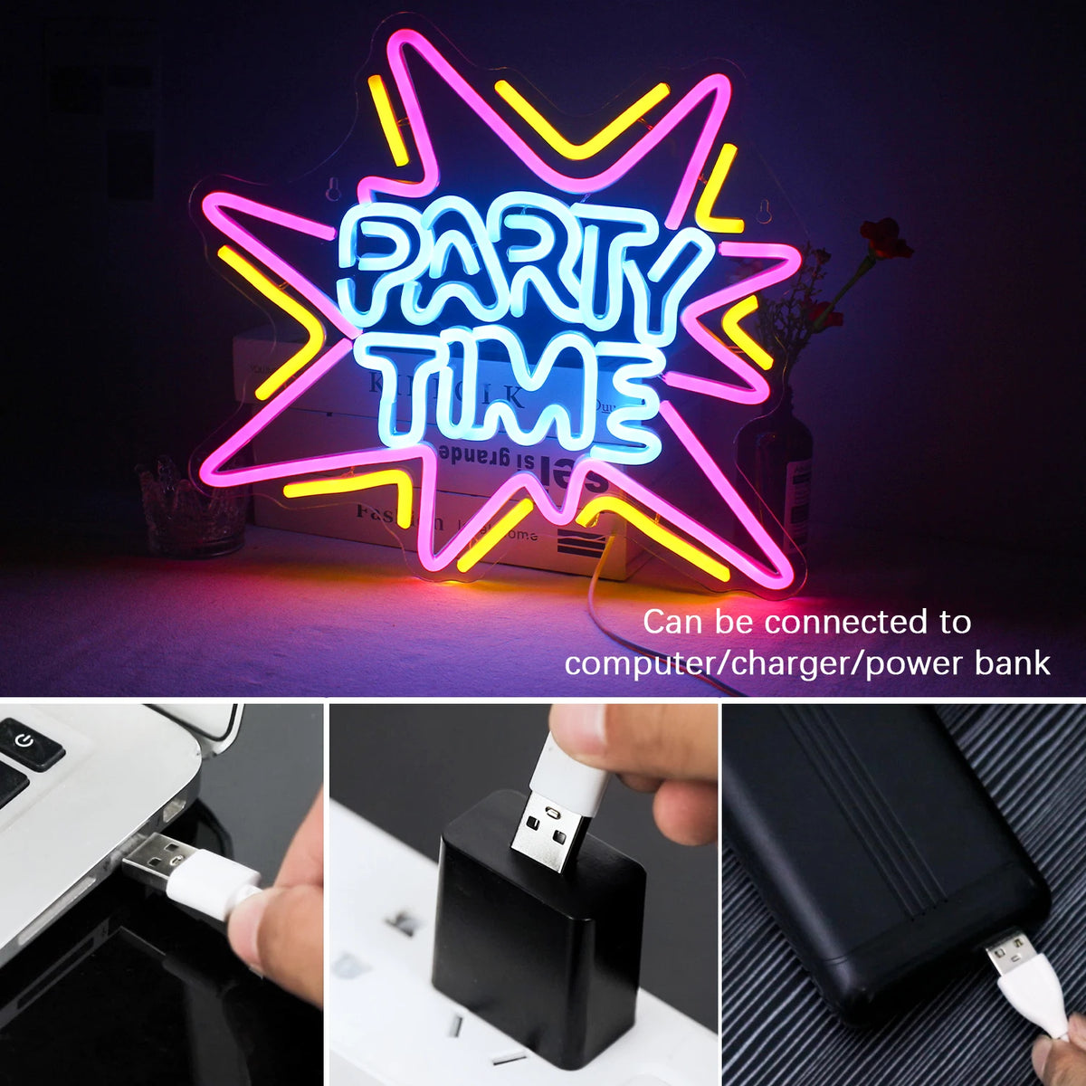 LED Let's Party Neon Sign Light for Party Bar Decor Neon Light Happy Birthday Wedding Transparent Acrylic Custom Neon Light Sign