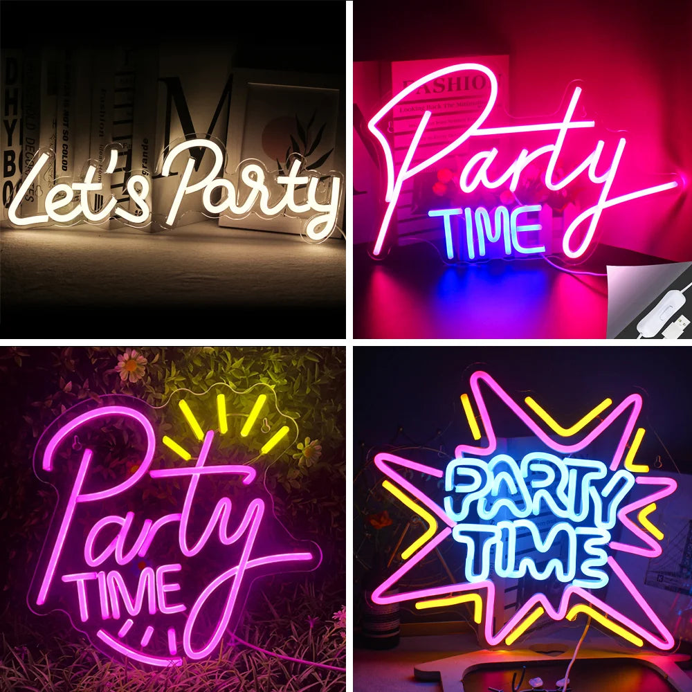 LED Let's Party Neon Sign Light for Party Bar Decor Neon Light Happy Birthday Wedding Transparent Acrylic Custom Neon Light Sign