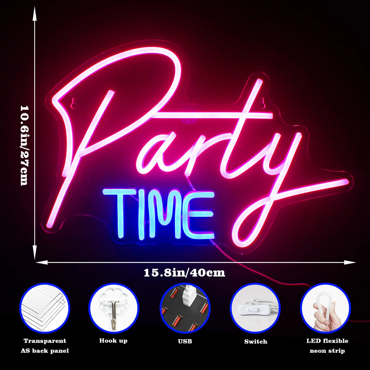 LED Let's Party Neon Sign Light for Party Bar Decor Neon Light Happy Birthday Wedding Transparent Acrylic Custom Neon Light Sign