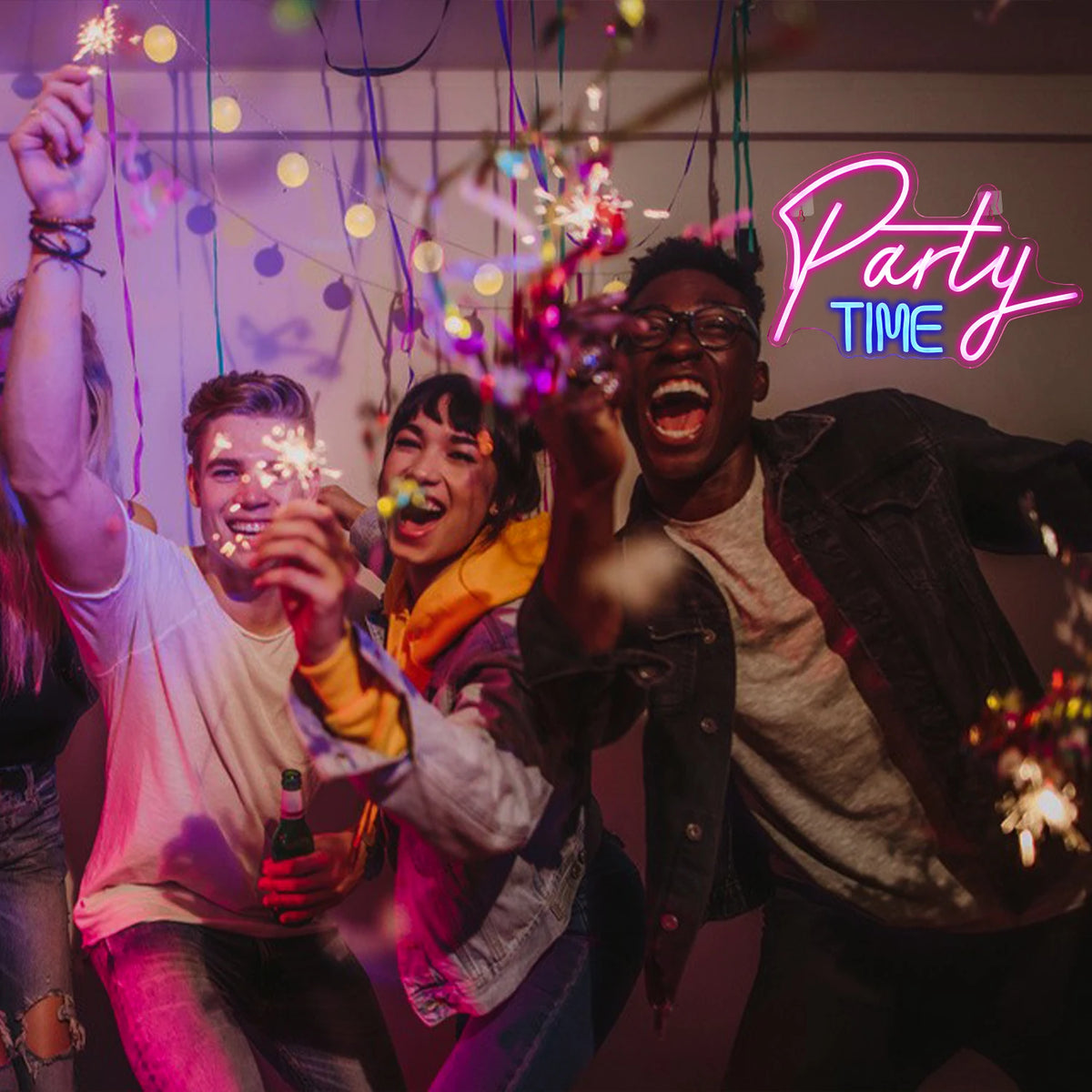 LED Let's Party Neon Sign Light for Party Bar Decor Neon Light Happy Birthday Wedding Transparent Acrylic Custom Neon Light Sign