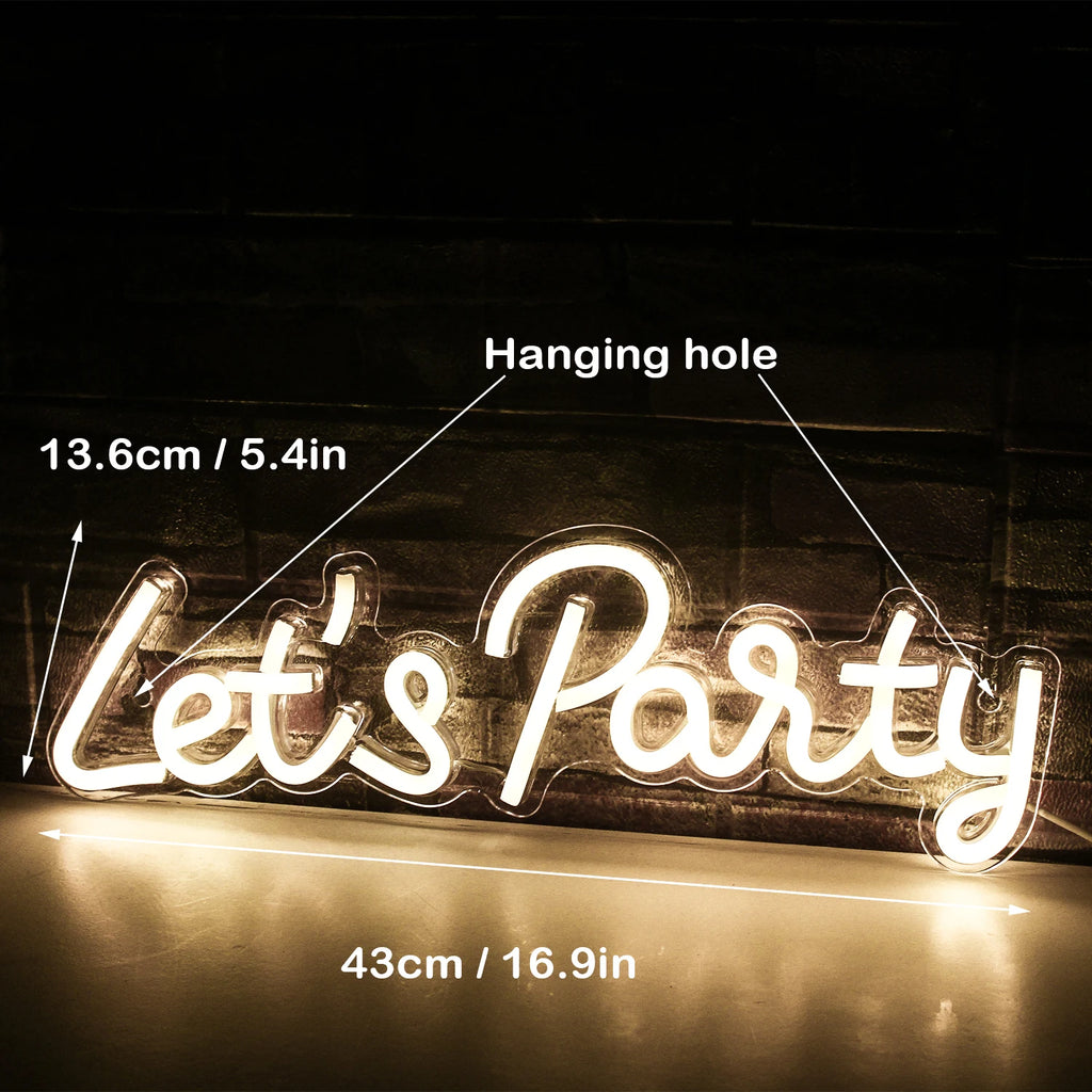 LED Let's Party Neon Sign Light for Party Bar Decor Neon Light Happy Birthday Wedding Transparent Acrylic Custom Neon Light Sign