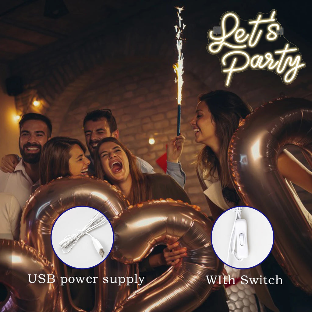 LED Let's Party Neon Sign Light for Party Bar Decor Neon Light Happy Birthday Wedding Transparent Acrylic Custom Neon Light Sign