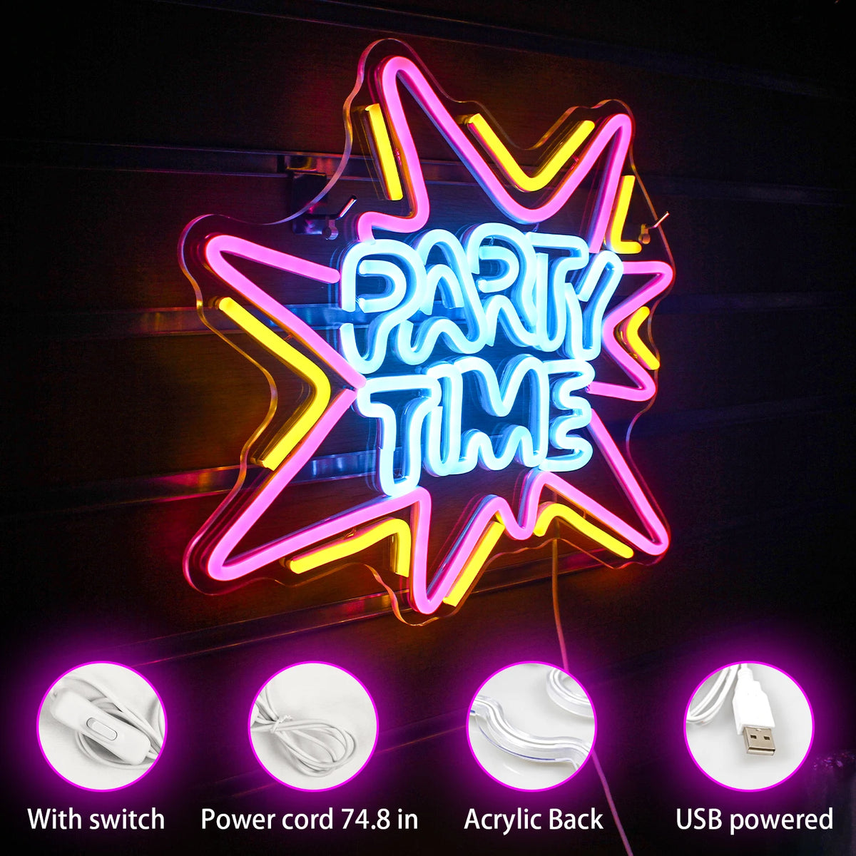 LED Let's Party Neon Sign Light for Party Bar Decor Neon Light Happy Birthday Wedding Transparent Acrylic Custom Neon Light Sign