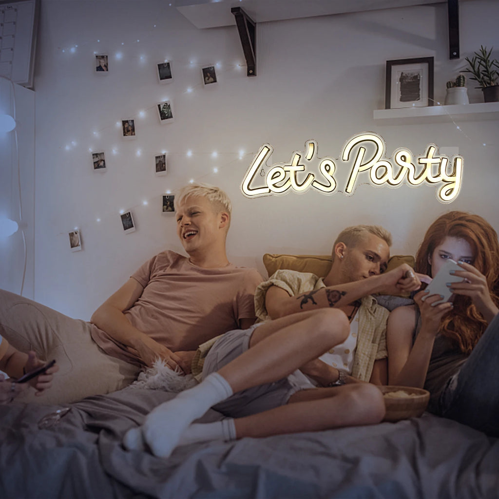 LED Let's Party Neon Sign Light for Party Bar Decor Neon Light Happy Birthday Wedding Transparent Acrylic Custom Neon Light Sign