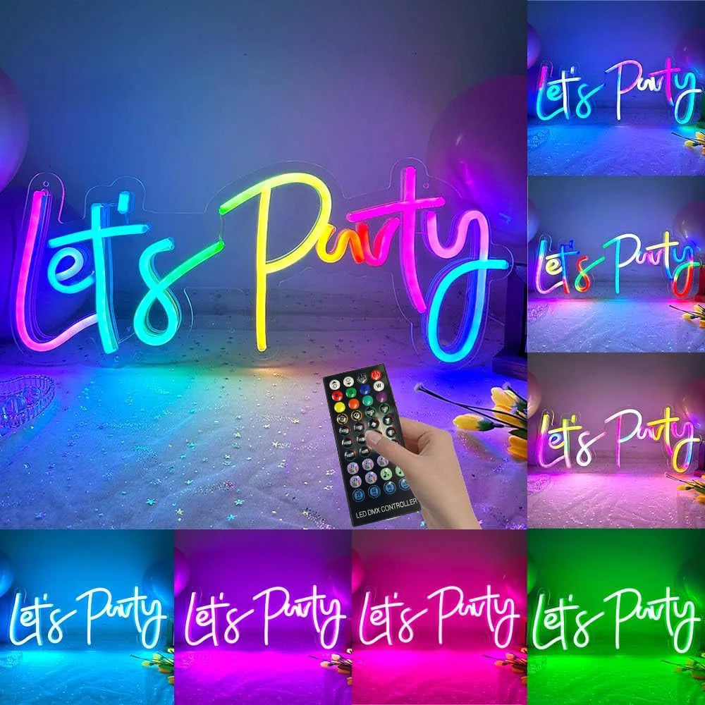 Lets Party Neon Sign USB Powered RGB LED Neon Light for Birthday Wedding Party Bar Gaming Room Bedroom Decoration Gift