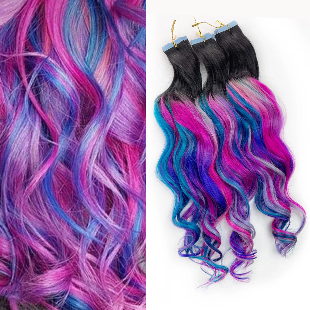 Purple, Blue and Pink Balayage Ombre Hair Extensions