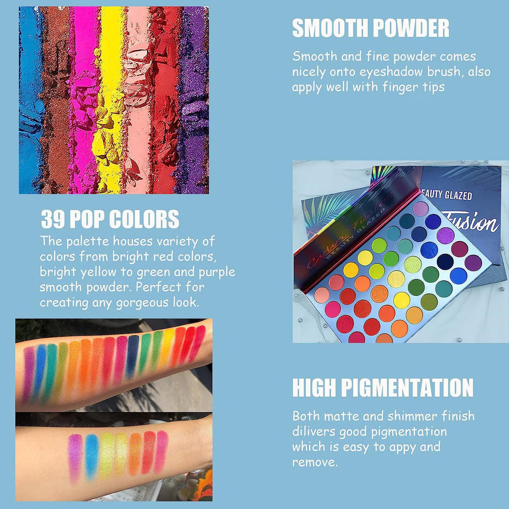 39 Color Rainbow Eyeshadow Palette: Matte Shimmer Pigmented Makeup Cosmetic