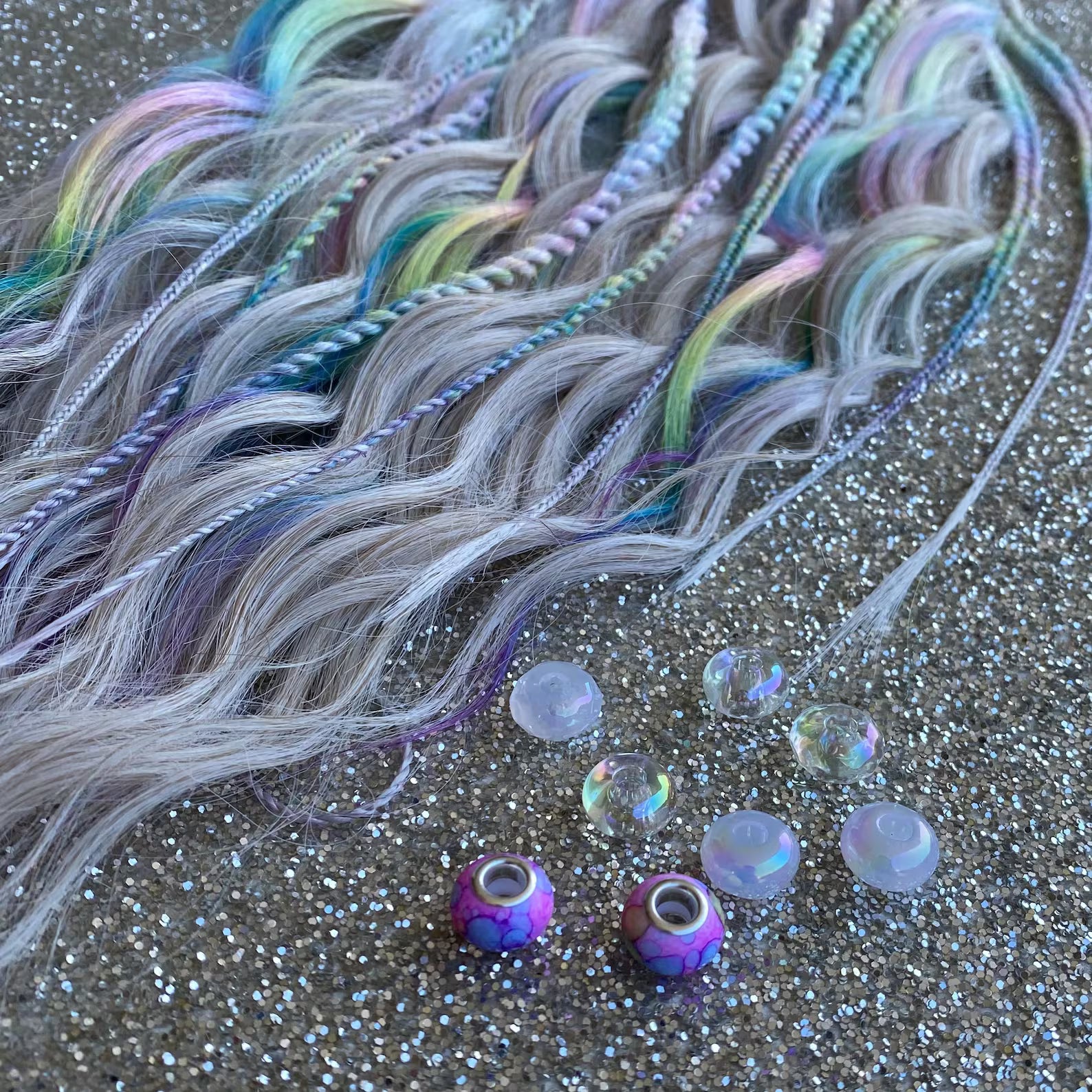 Synthetic Pastel Rainbow Brushable Wavy Dreadlock Hair Extensions