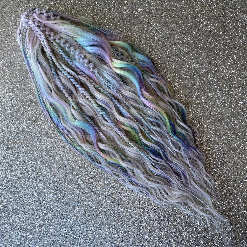 Synthetic Pastel Rainbow Brushable Wavy Dreadlock Hair Extensions