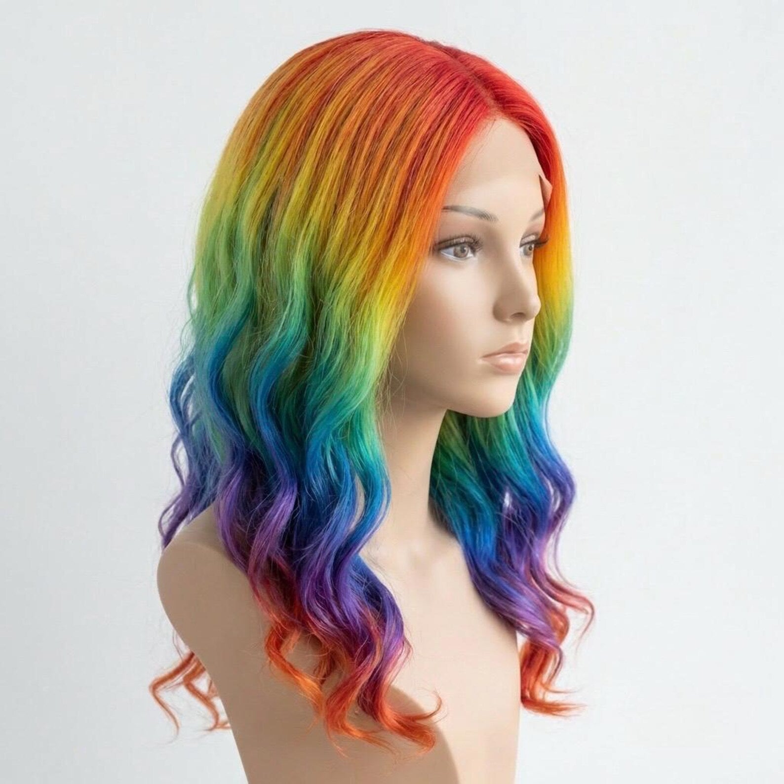 Rainbow Balayage Human Hair Wig: 13x4 Lace Front, Remy Hair