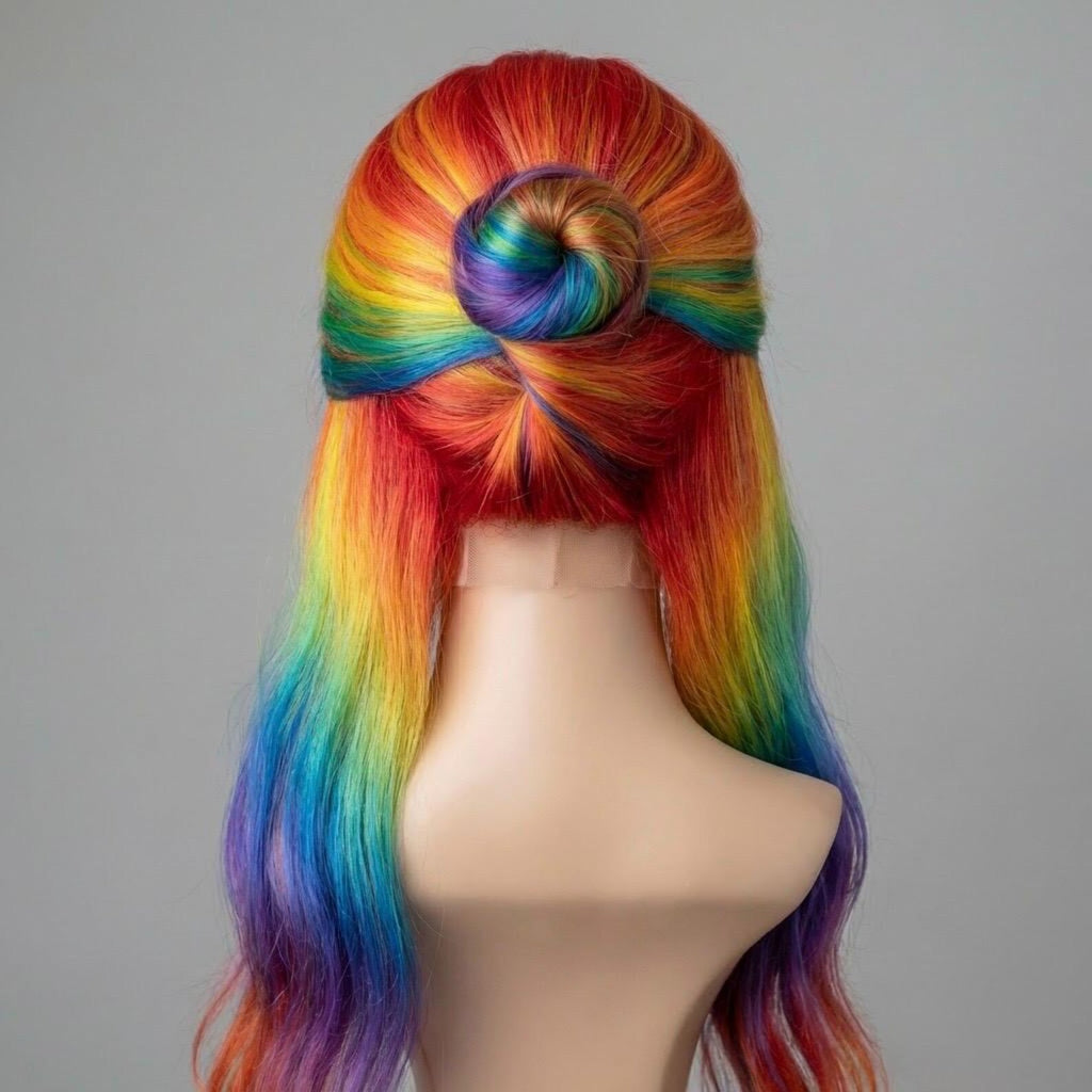 Rainbow Balayage Human Hair Wig: 13x4 Lace Front, Remy Hair