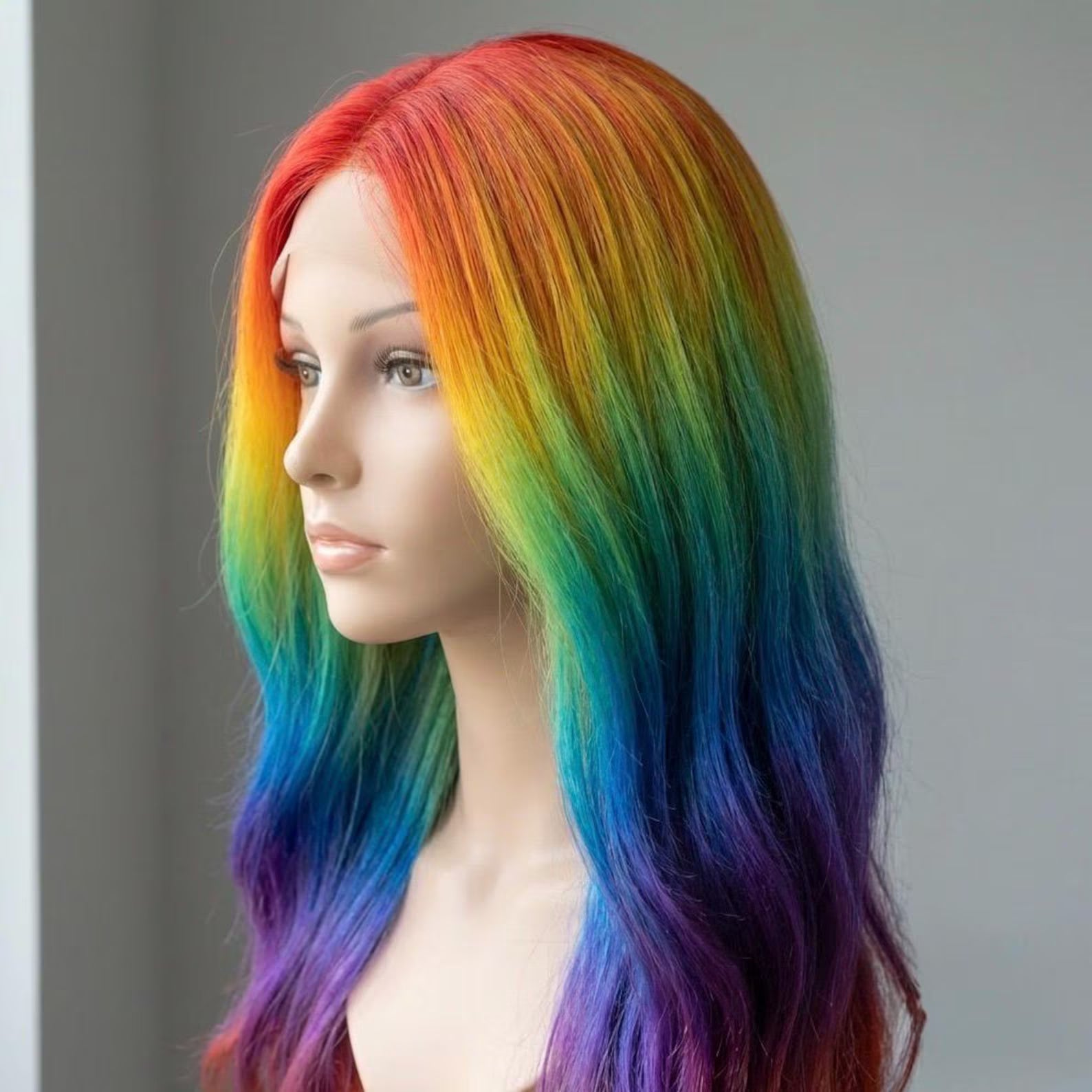 Rainbow Balayage Human Hair Wig: 13x4 Lace Front, Remy Hair