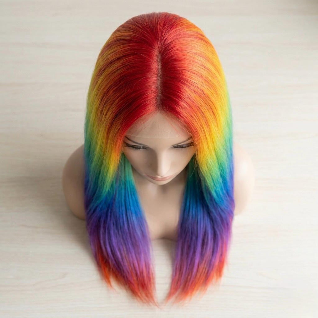 Rainbow Balayage Human Hair Wig: 13x4 Lace Front, Remy Hair