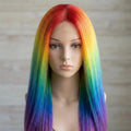 Rainbow Balayage Human Hair Wig: 13x4 Lace Front, Remy Hair