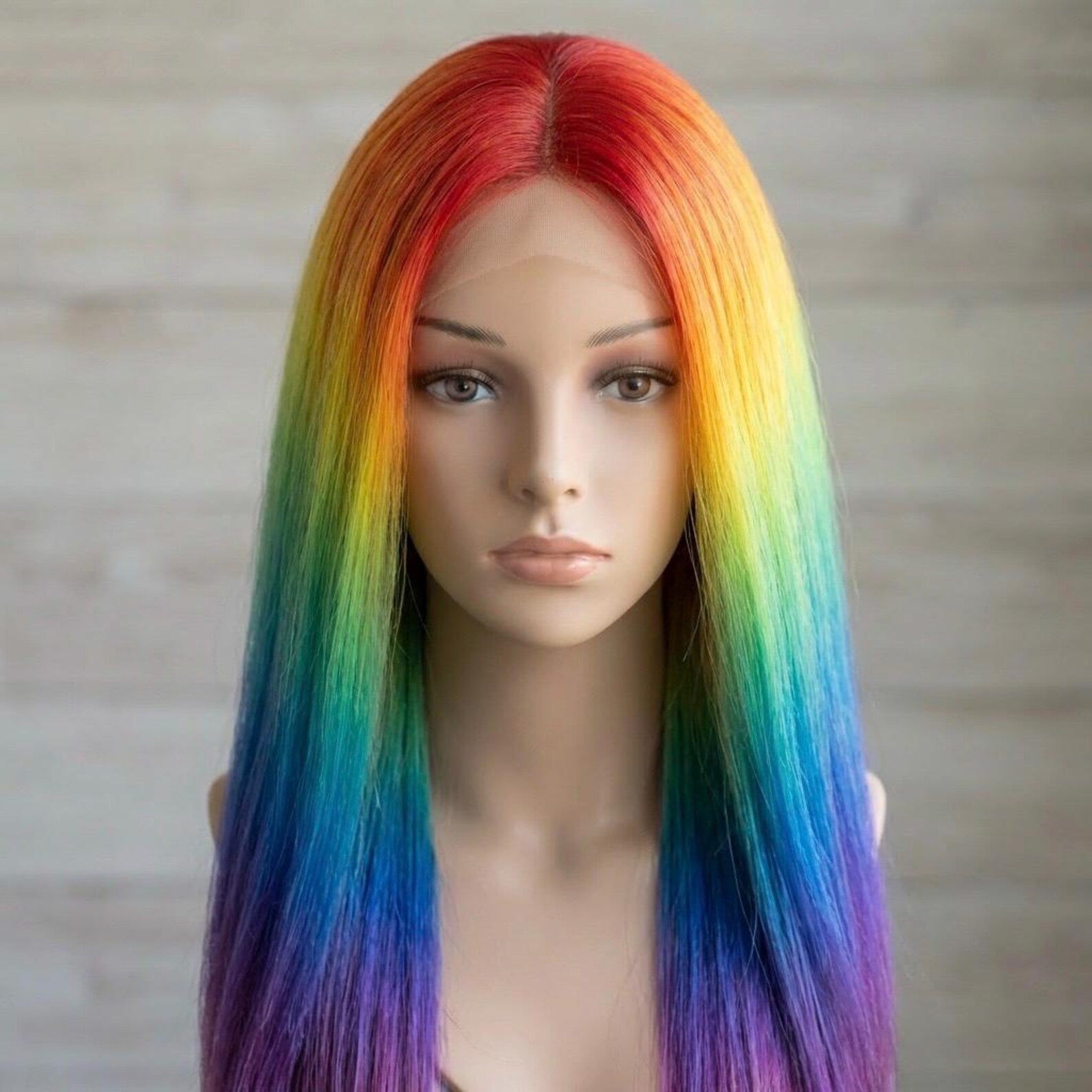 Rainbow Balayage Human Hair Wig: 13x4 Lace Front, Remy Hair
