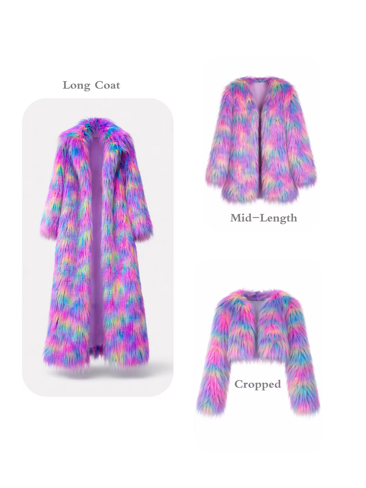 Candy Faux Fur Long Coat, Psychedelic Tie-Dye Burning Man Festival Jacket, Neon Rave Outfit