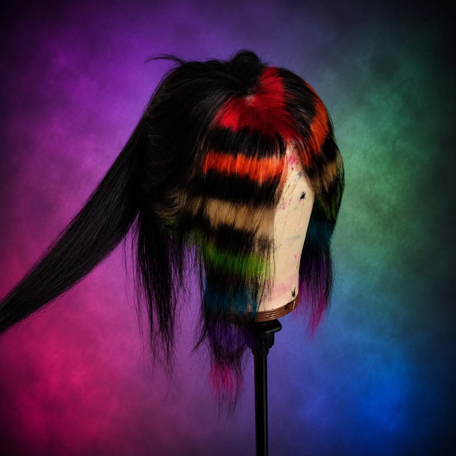 Rainbow Stripe Human Hair Scene Wig, 24 Inch Lace Front