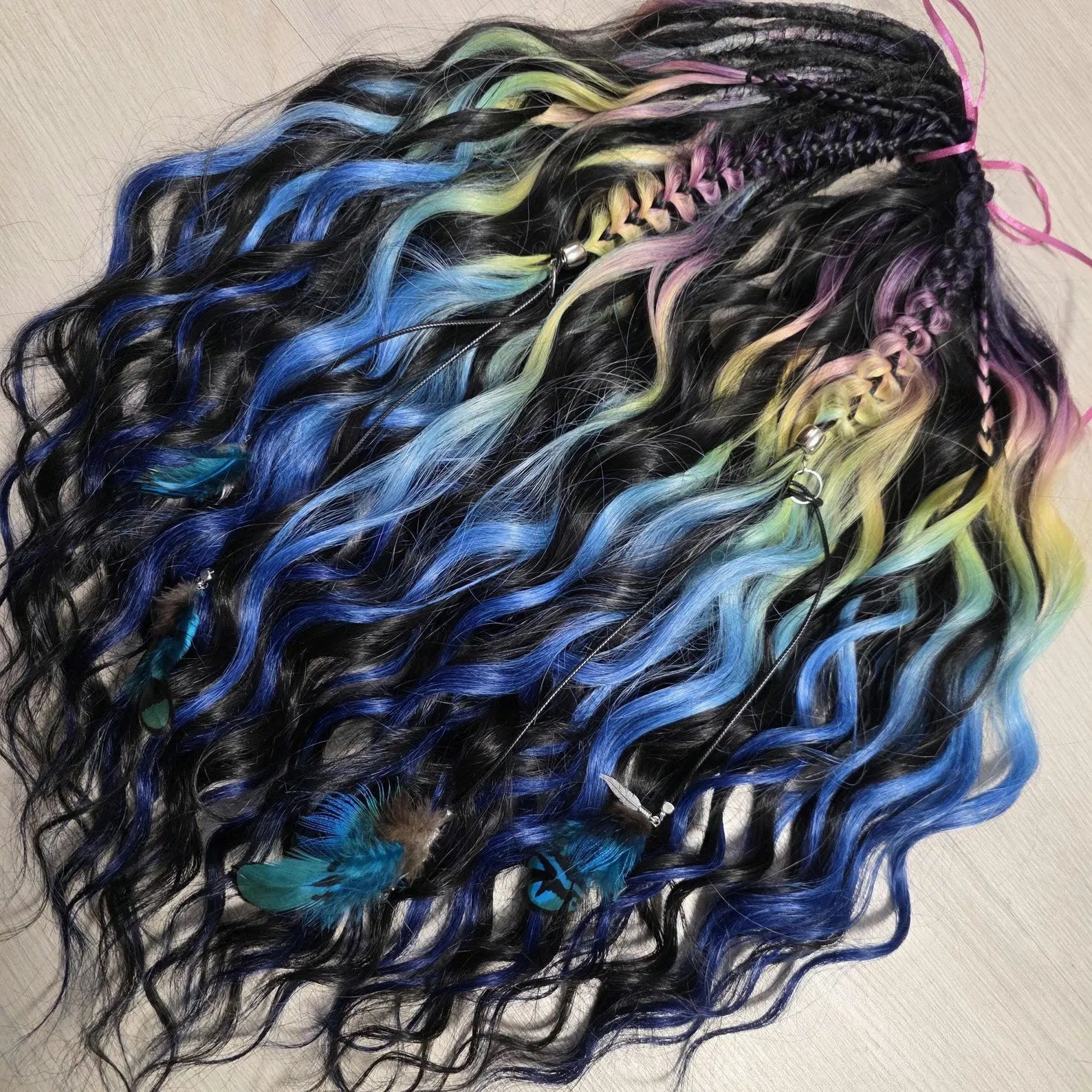 Synthetic Dreadlocks Extensions Set – Rainbow Ombre Blue Purple Pink