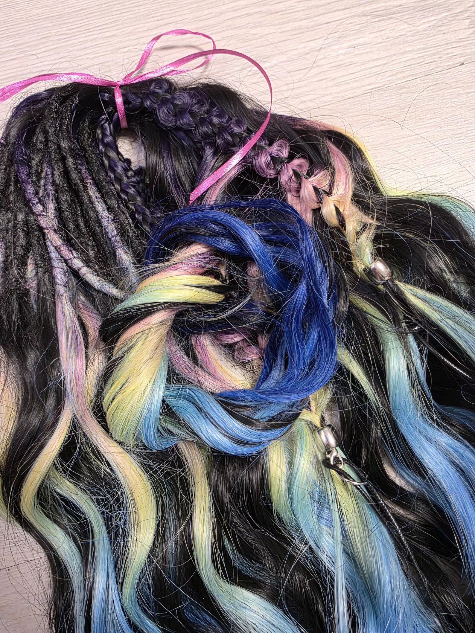 Synthetic Dreadlocks Extensions Set – Rainbow Ombre Blue Purple Pink