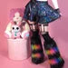 Sparkle Black and Rainbow Furry Leg Warmers, Rave Fluffies
