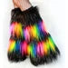 Sparkle Black and Rainbow Furry Leg Warmers, Rave Fluffies