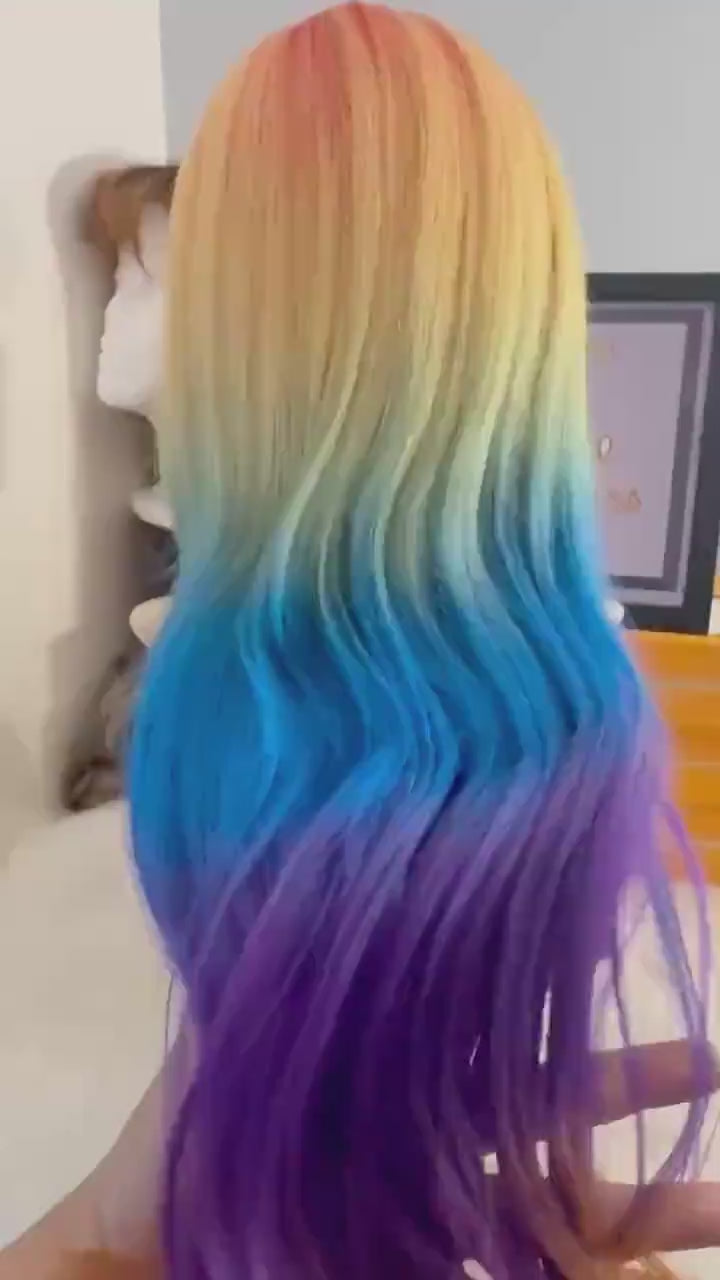 Rainbow Balayage Human Hair Wig: 13x4 Lace Front, Remy Hair