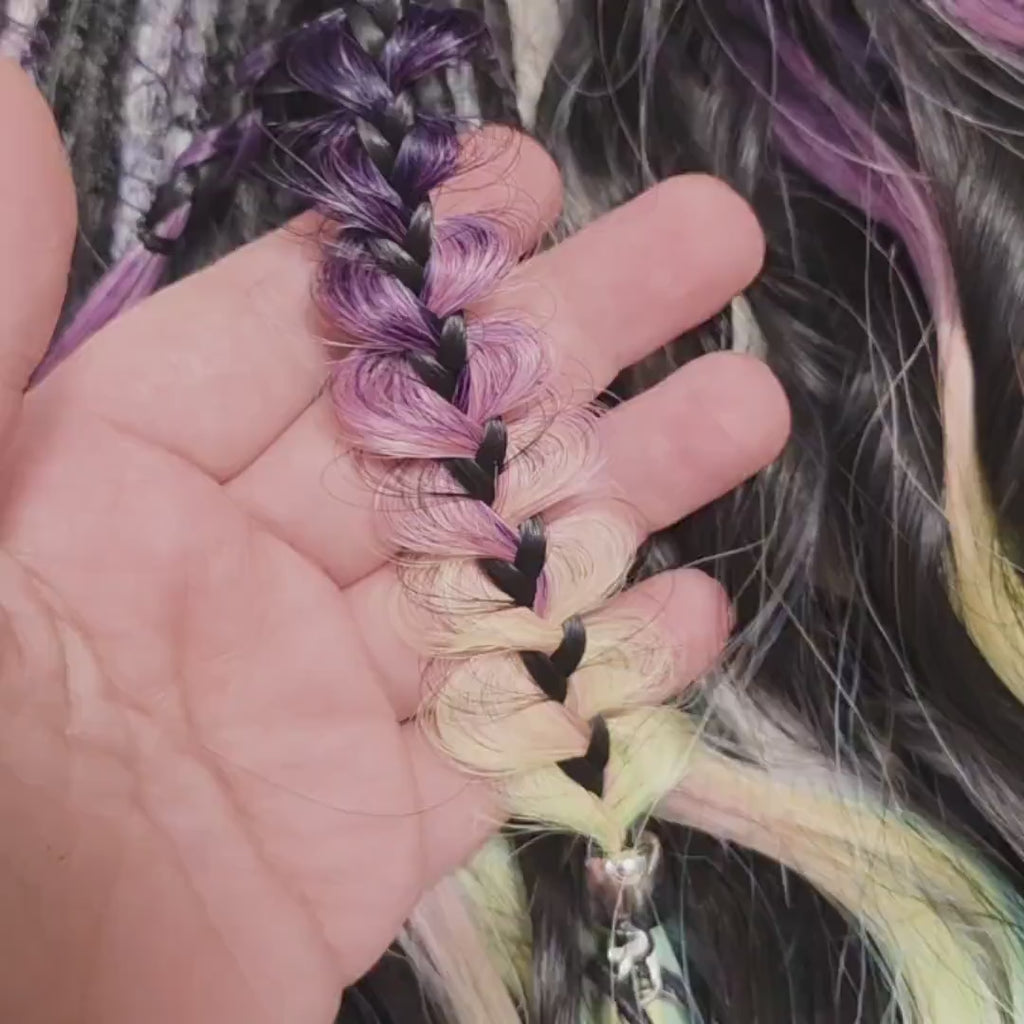 Synthetic Dreadlocks Extensions Set – Rainbow Ombre Blue Purple Pink