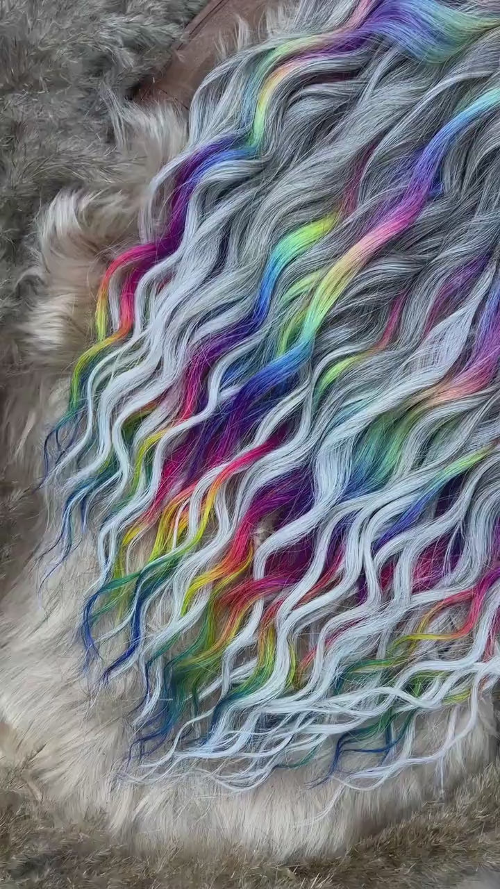 Grey and Rainbow Brushable Dreaded Curls with Glitch Accents – Anna Curls