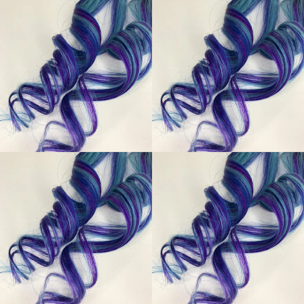 Bright Turquoise Teal Purple Blue Mix Strip Clip-ins 100% Human Hair Extensions
