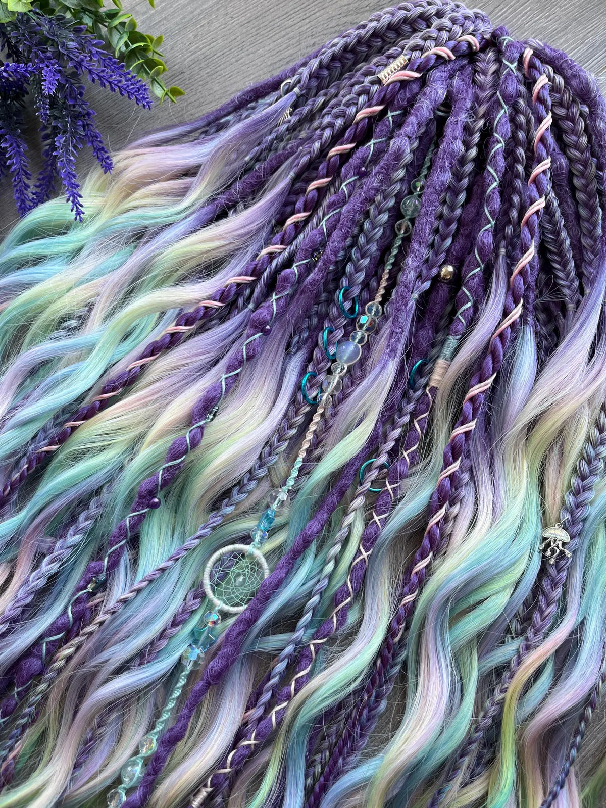Purple Mermaid Braids Set: Handmade Synthetic Dreads & Braids