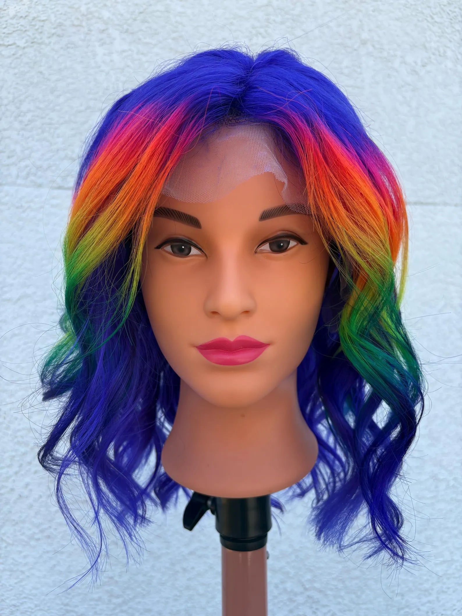 100% Human Hair Lace Front 14 Inch Rainbow Wig Purple Roots